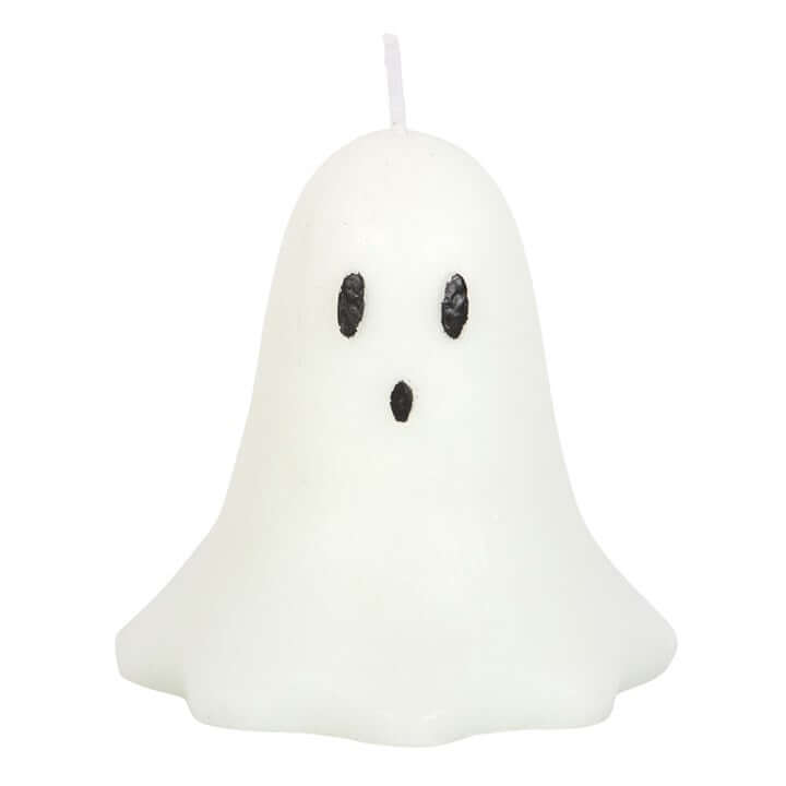 10cm Unscented Ghost Candles shaped like a friendly ghost, perfect for Halloween decorations.
