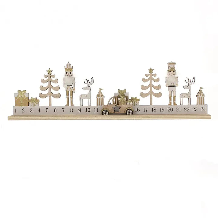 45cm Gold Wooden Advent Calendar with Nutcracker