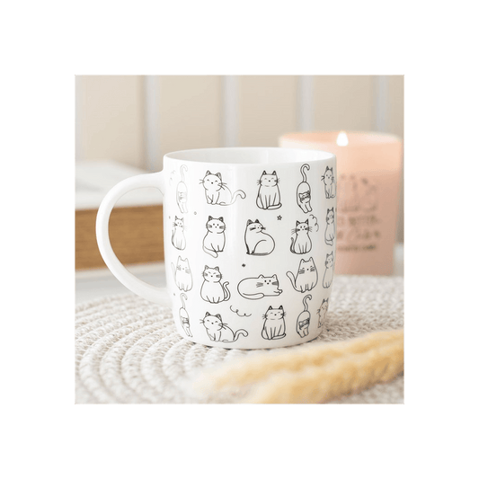 White Happy Cat Print Mug