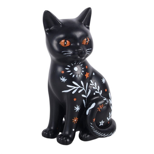 Frightful Folk black cat ornament, a decorative cat ornament with floral and nature details for autumn home decor.