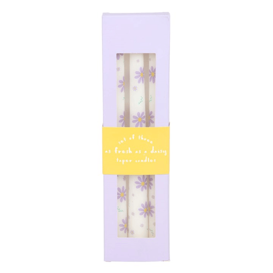 Set of 3 Purple Daisy Taper Candles N/A