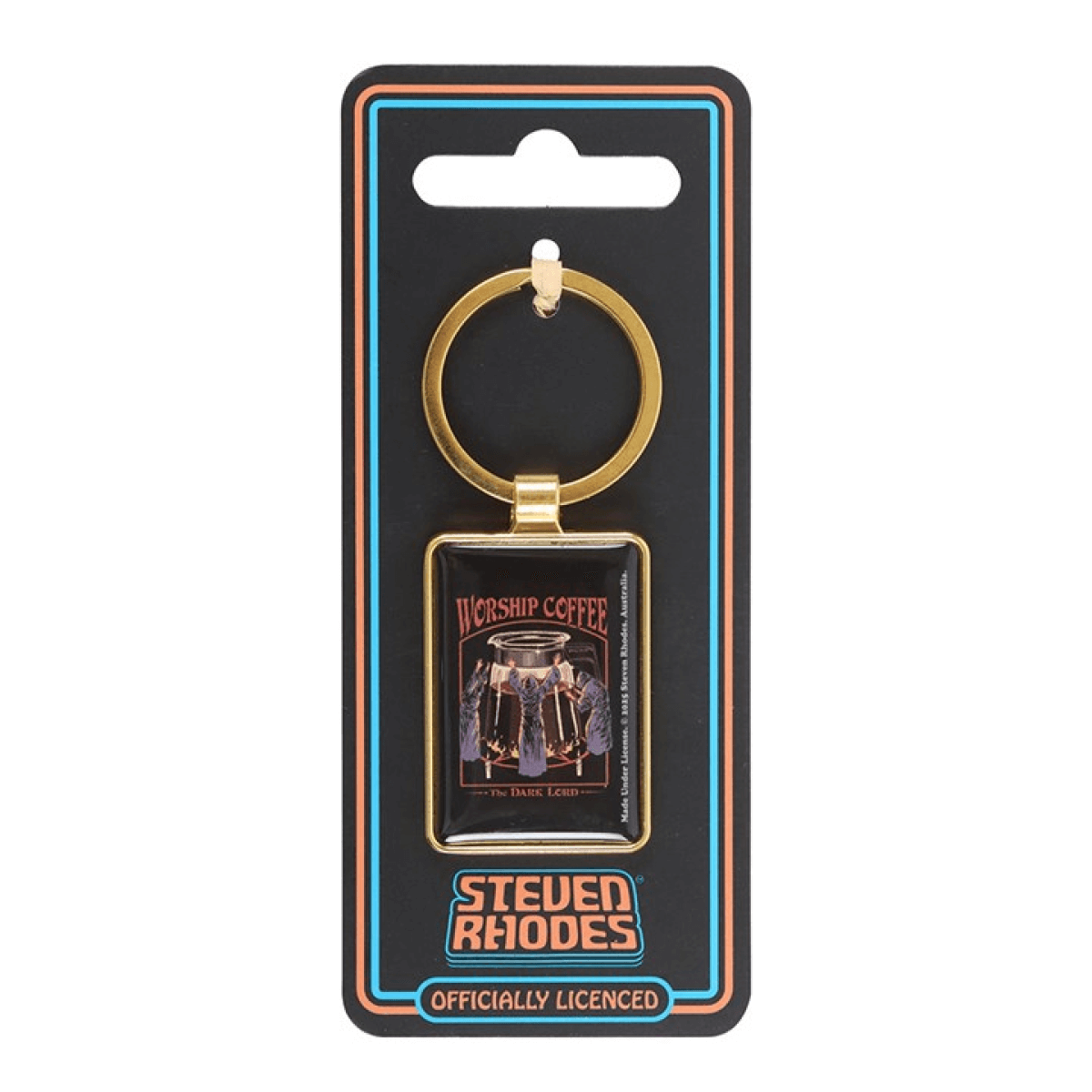 Keychain in packaging with 'Steven Rhodes' branding