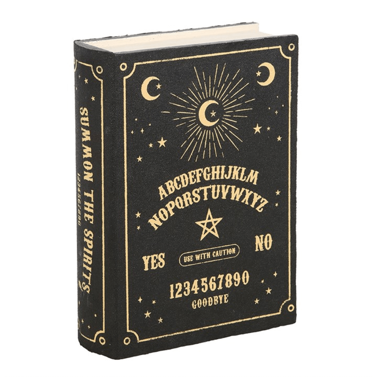 Black Talking Board Book Storage Box designed to discreetly store small items with a mystical black and gold design.
