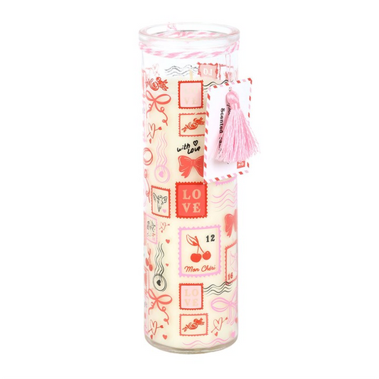 Valentine Postage Stamp Print Sparkling Rose Tube Candle N/A