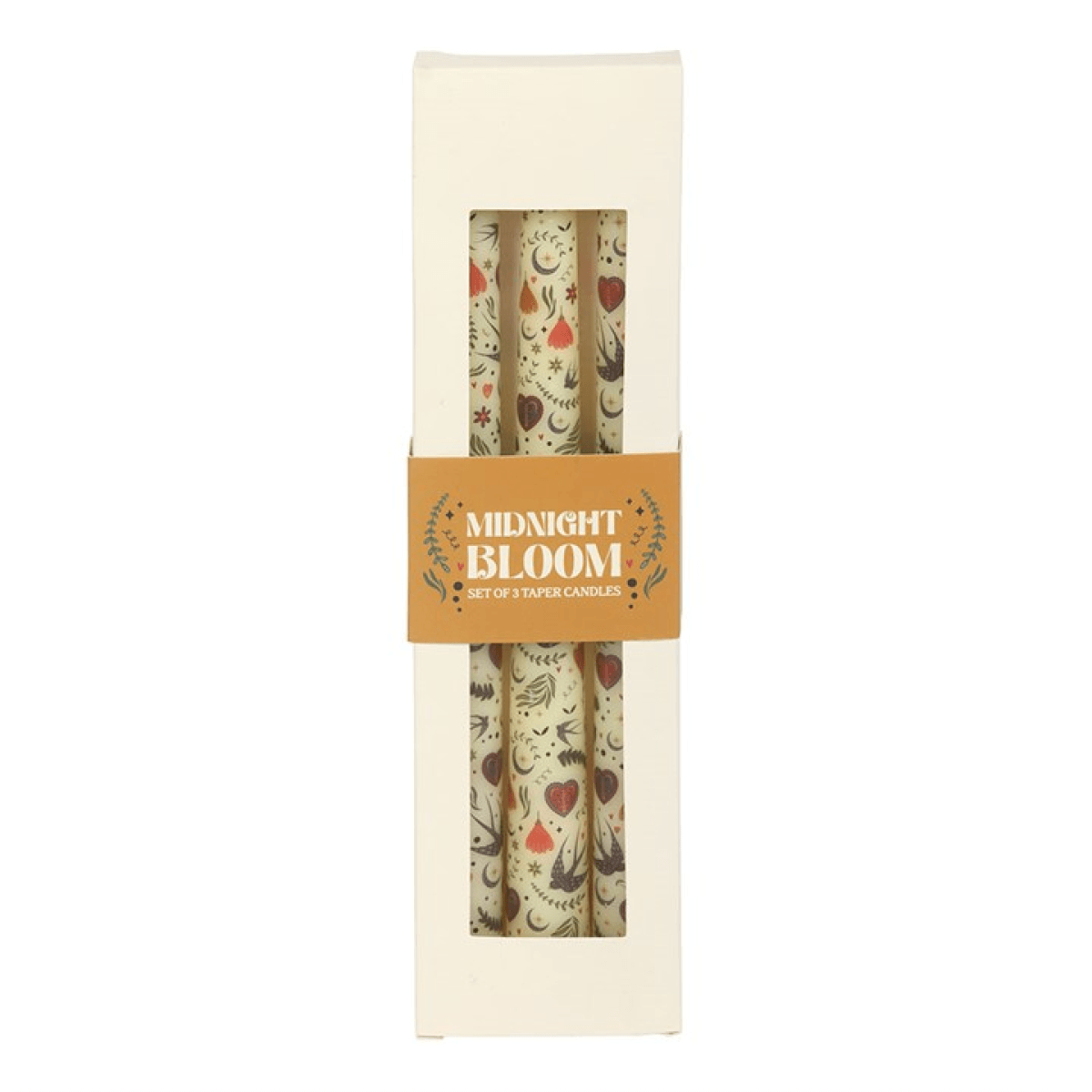 Set of 3 Cream Midnight Bloom Print Taper Candles N/A
