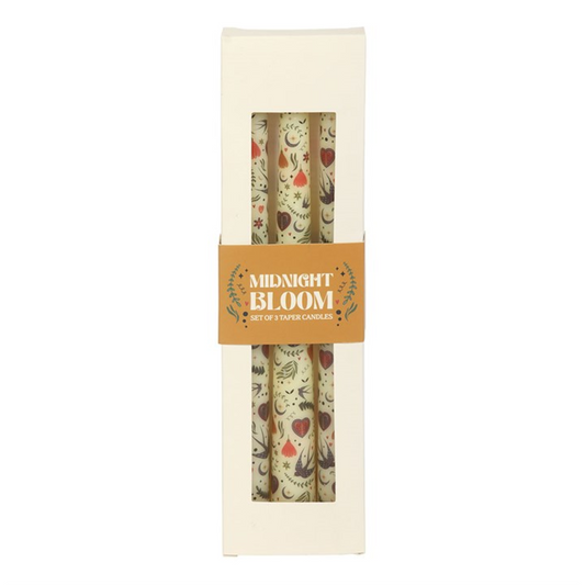 Set of 3 Cream Midnight Bloom Print Taper Candles N/A