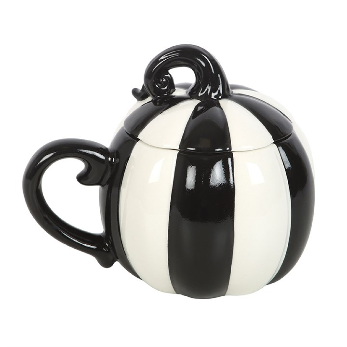 Black and White Striped Pumpkin Lidded Mug N/A