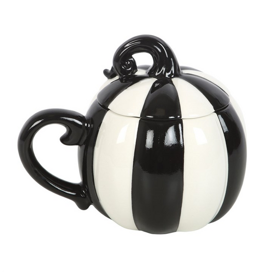 Black and White Striped Pumpkin Lidded Mug N/A