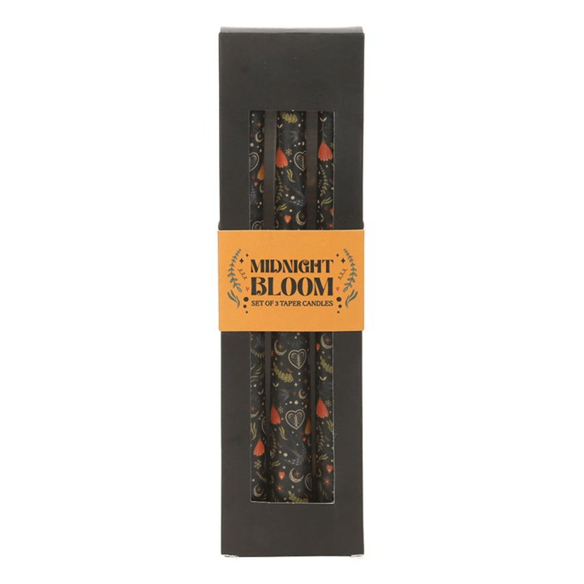 Set of 3 Black Midnight Print Taper Candles N/A