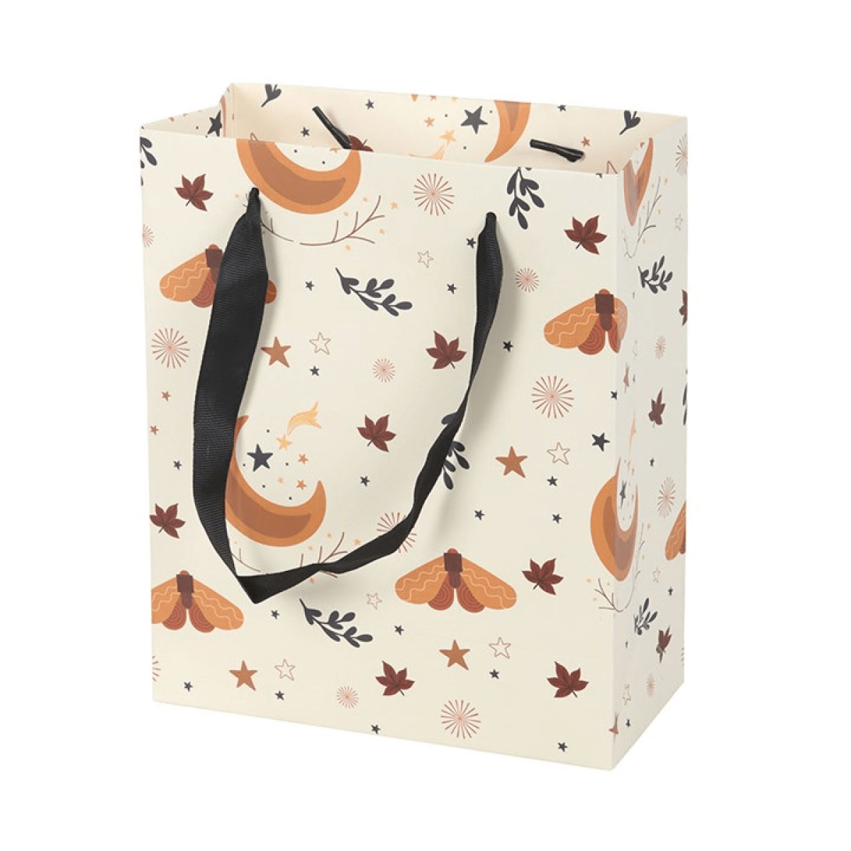 Gift bag with moth and floral pattern on a white background