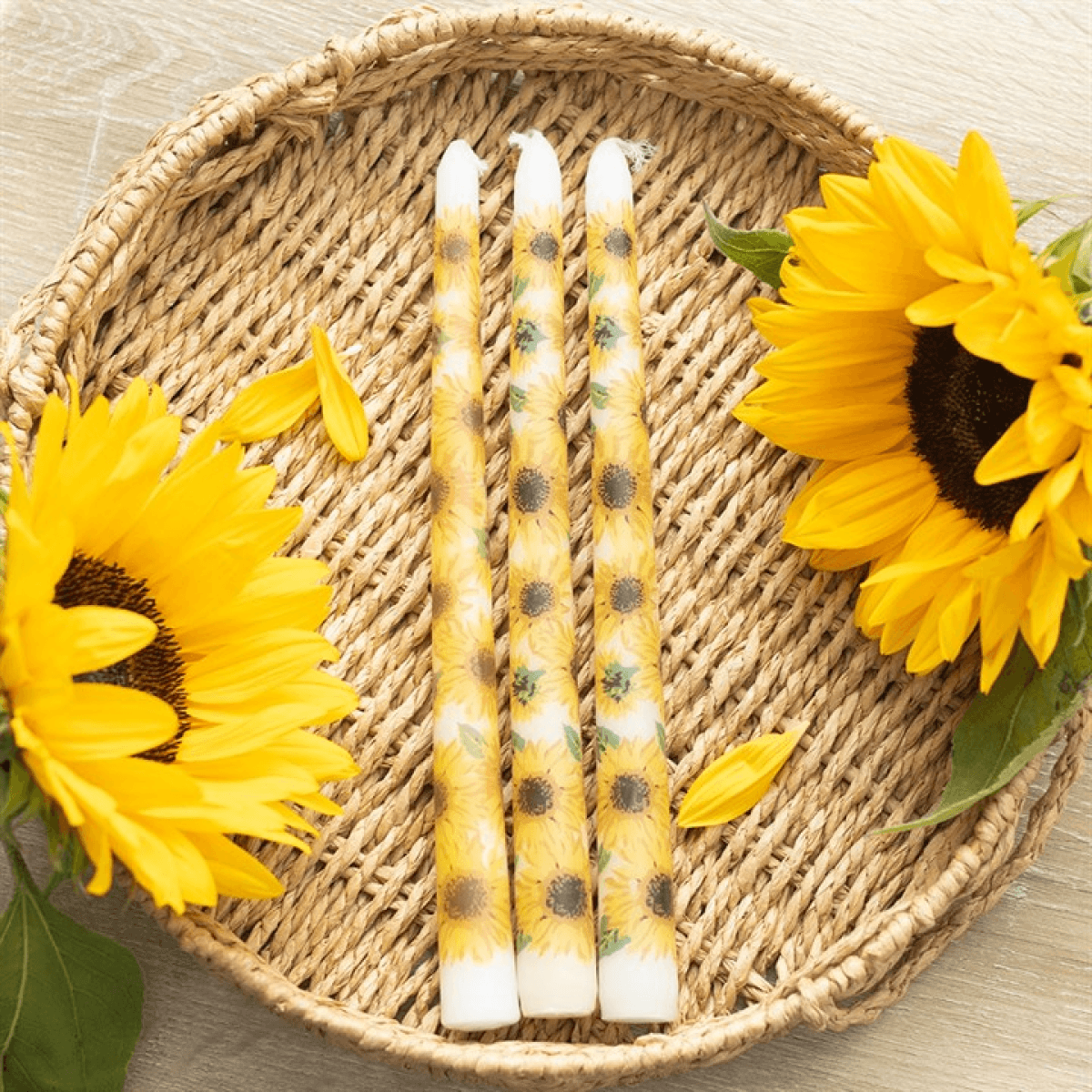 Set of 3 Sunflower Taper Candles N/A