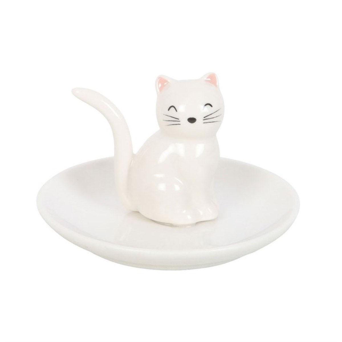 Sitting White Cat Face Trinket Dish N/A