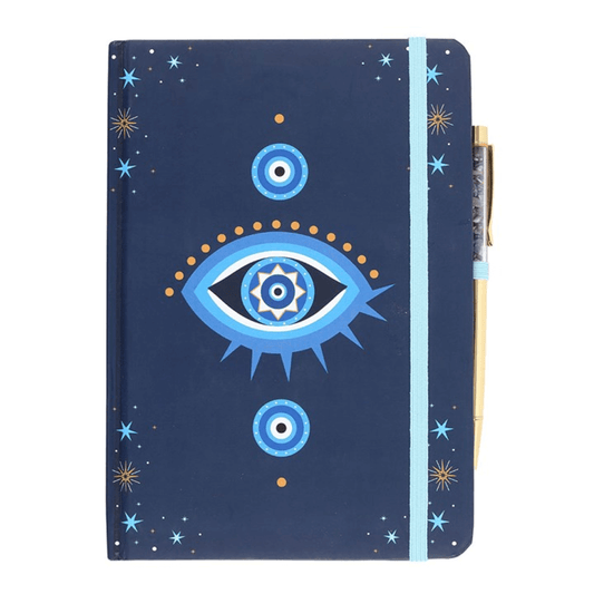 Notebook with eye design on a blue cover