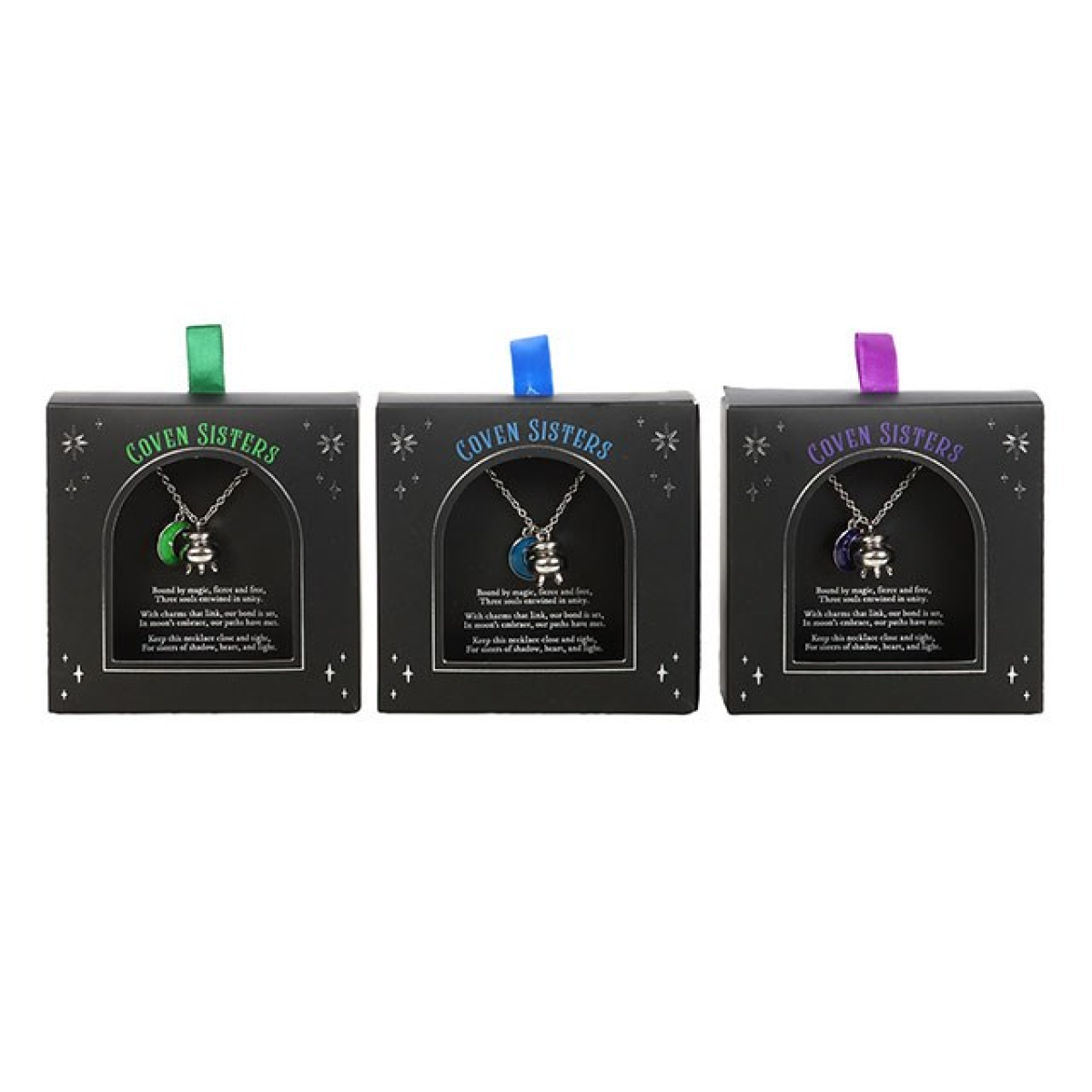 Set of 3 Coven Sisters Cauldron Charm Necklaces N/A