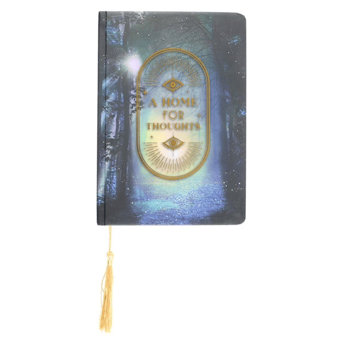 Journal with a mystical design and 'A Home for Thoughts' text on a white background