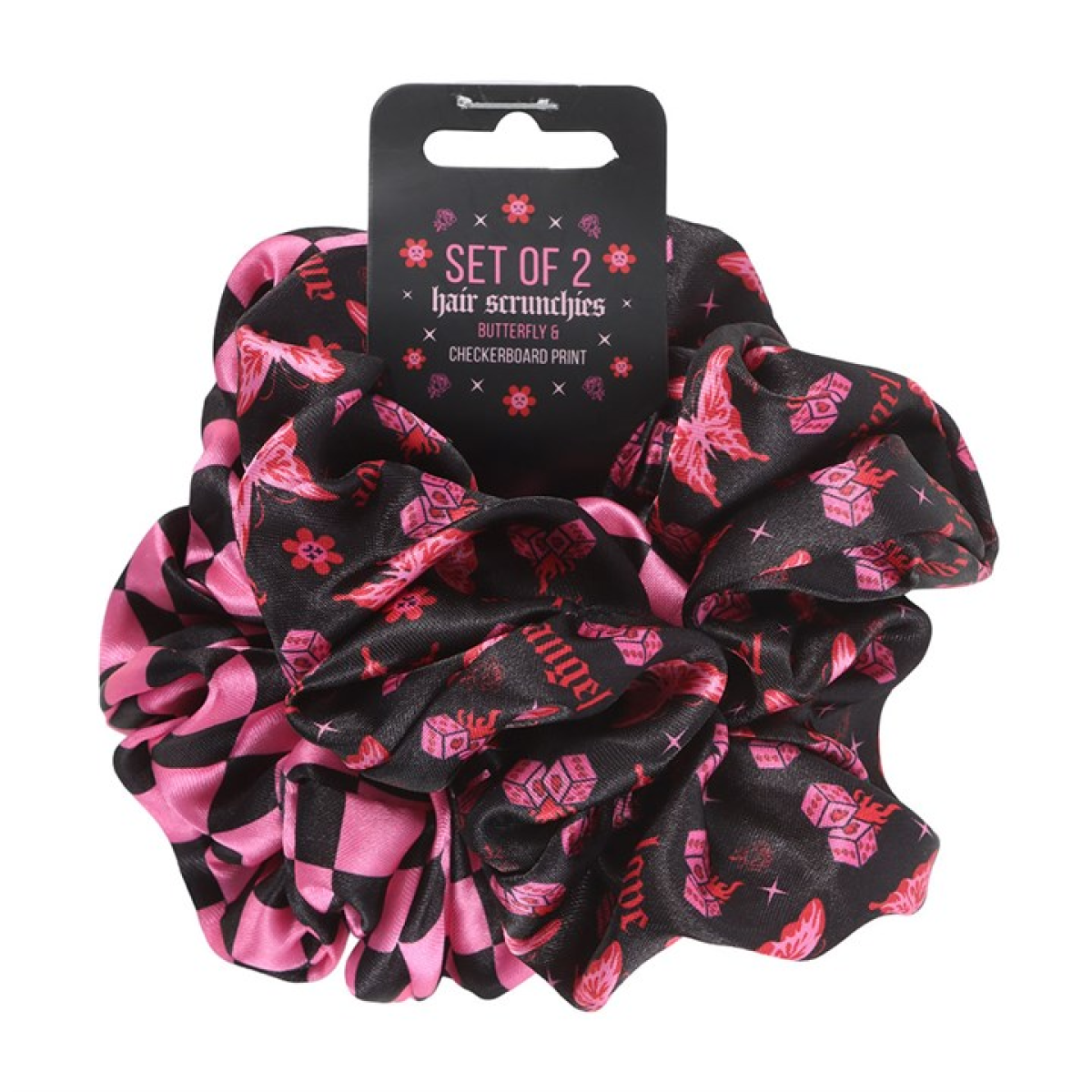 Set of 2 Rebel Butterfly and Checkerboard Hair Scrunchies N/A