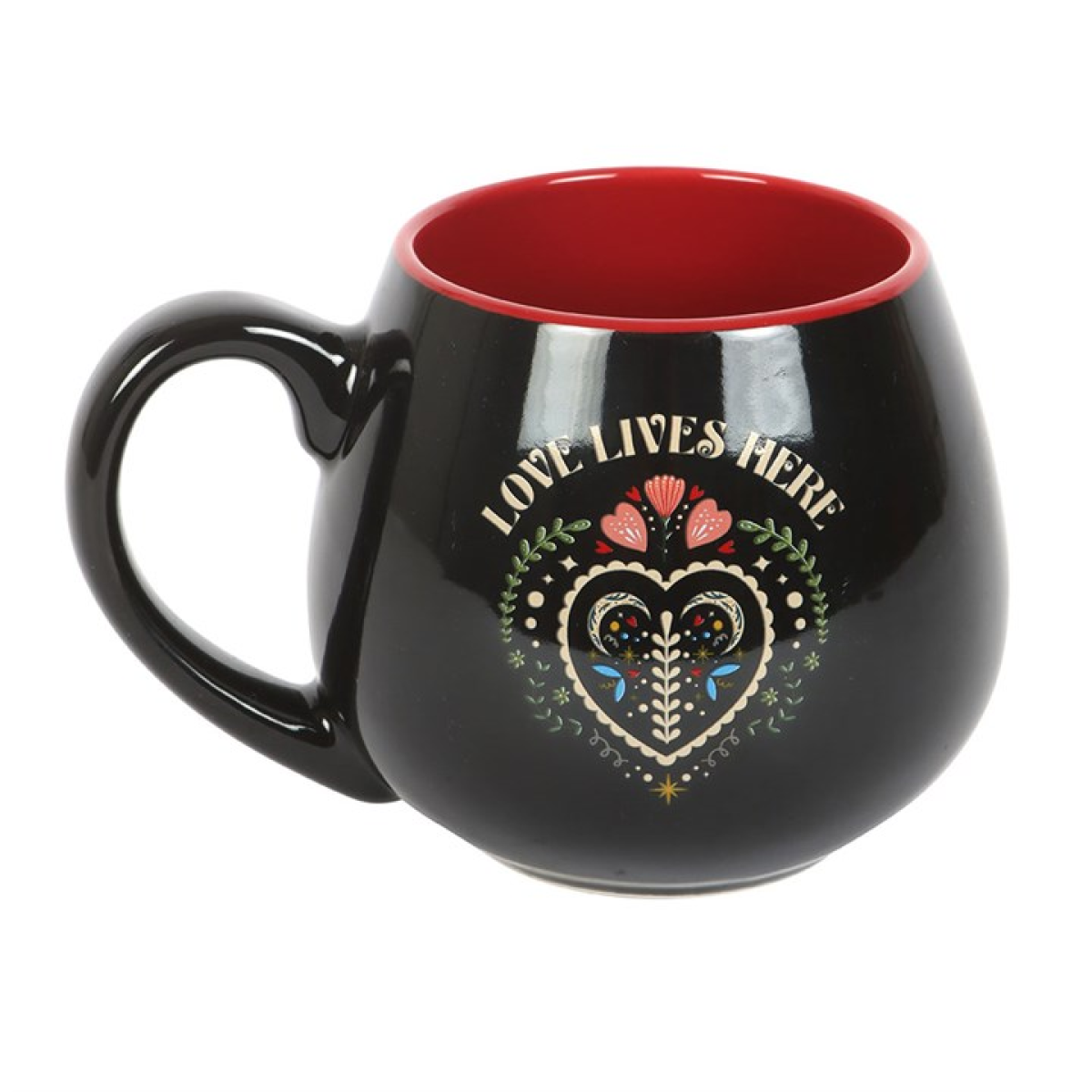Love Lives Here Folk Heart Rounded Mug N/A
