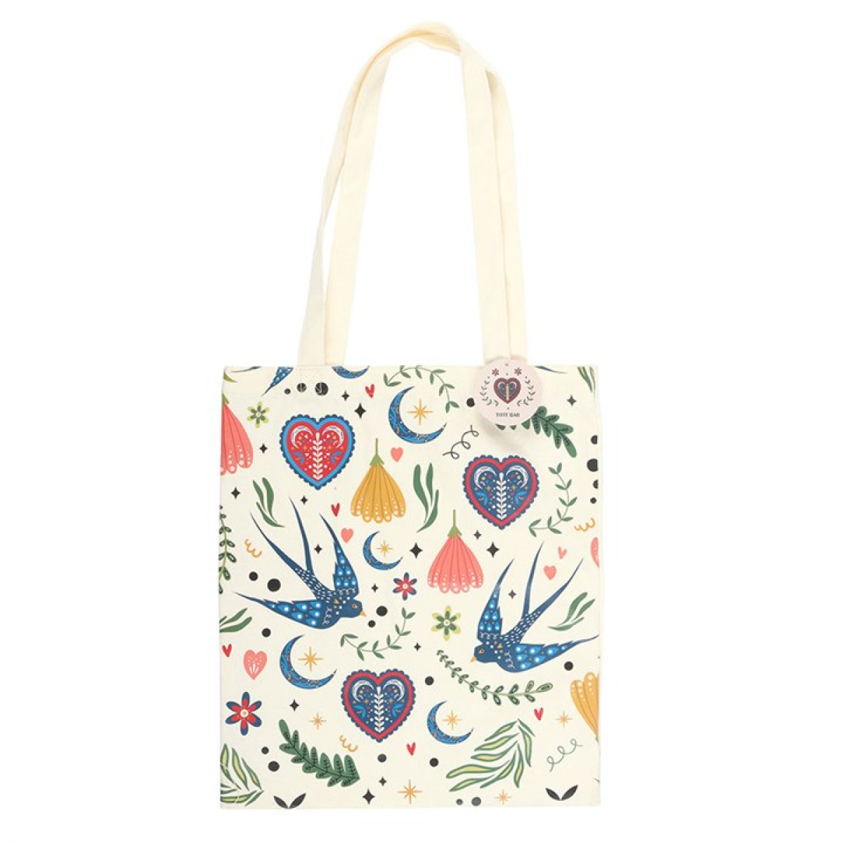 Cream Folk Print Polycotton Tote Bag N/A