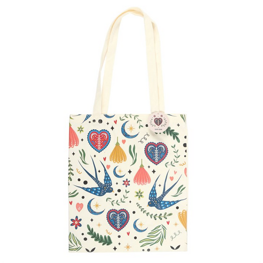 Cream Folk Print Polycotton Tote Bag N/A