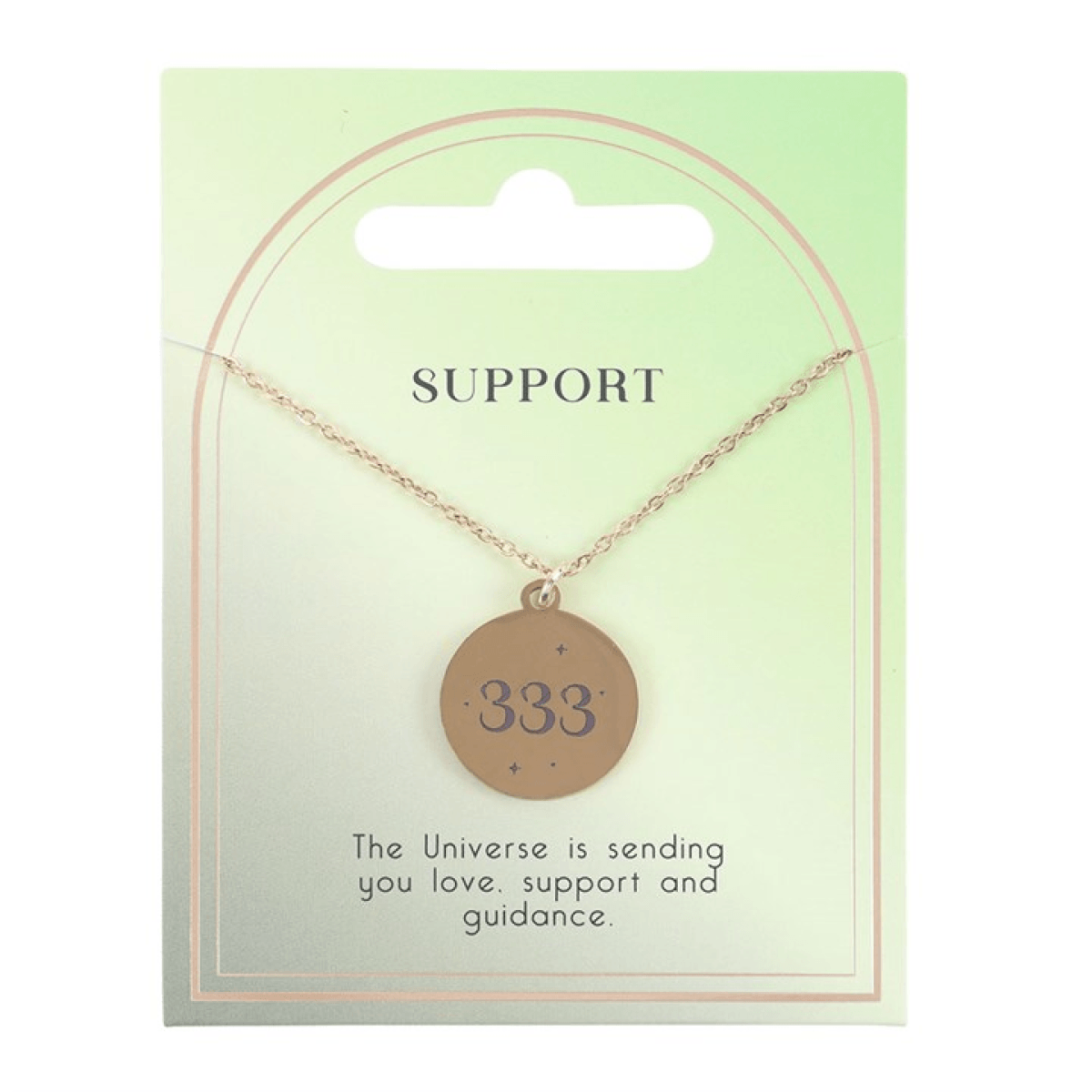 333 Angel Number Support Necklace featuring the angel number 333 for spiritual connection and guidance.