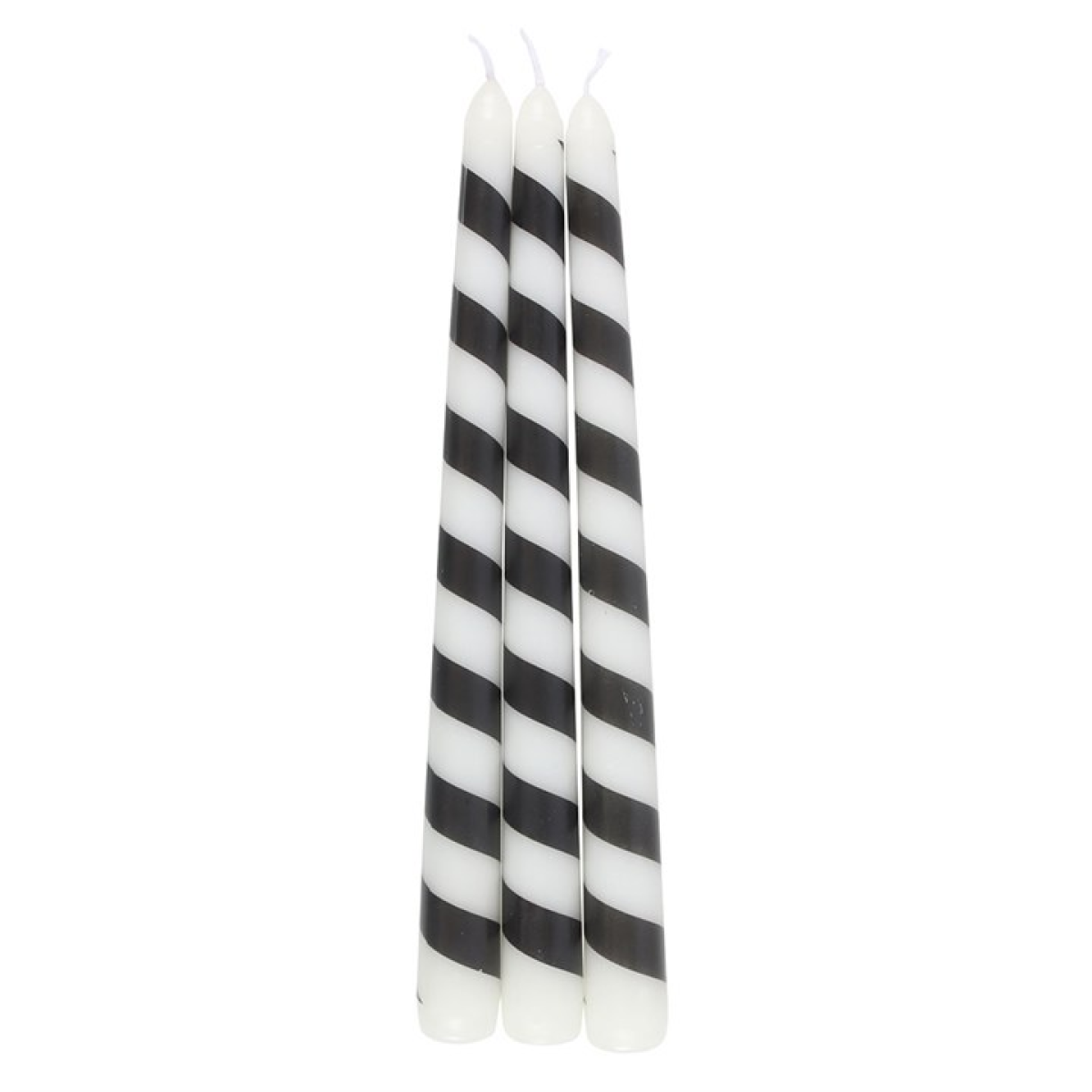 Set of 3 Black Candy Cane Taper Candles N/A
