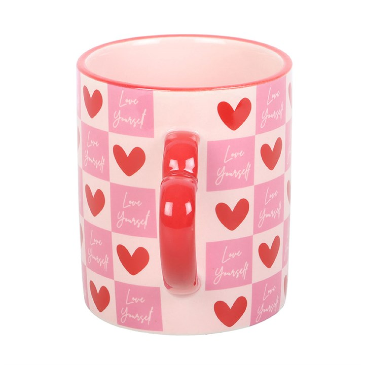 Love Yourself Checkered Mug with Heart Handle N/A