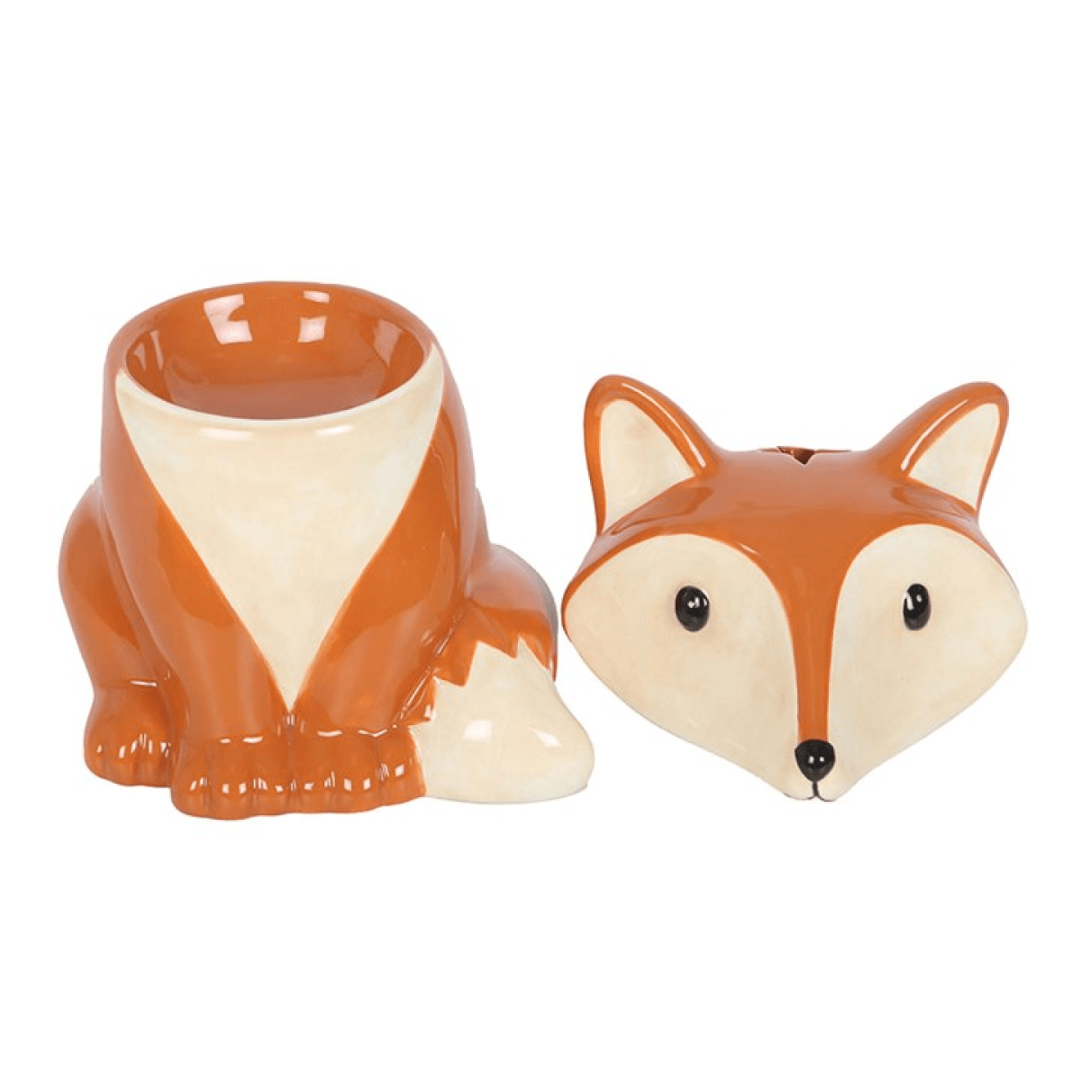 Ceramic fox-shaped salt and pepper shakers on a white background