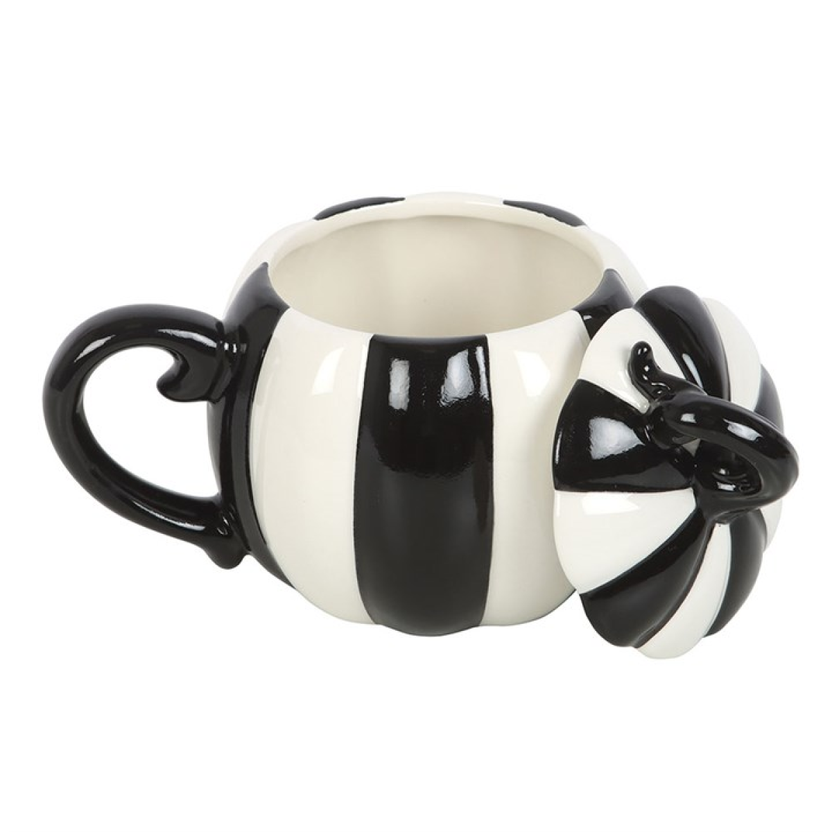 Black and White Striped Pumpkin Lidded Mug N/A