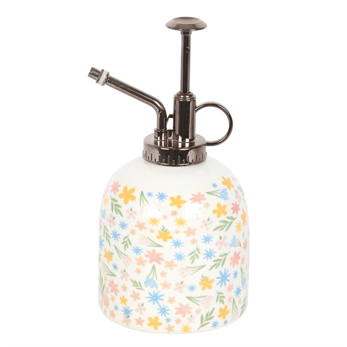 Spray bottle with floral pattern on a white background