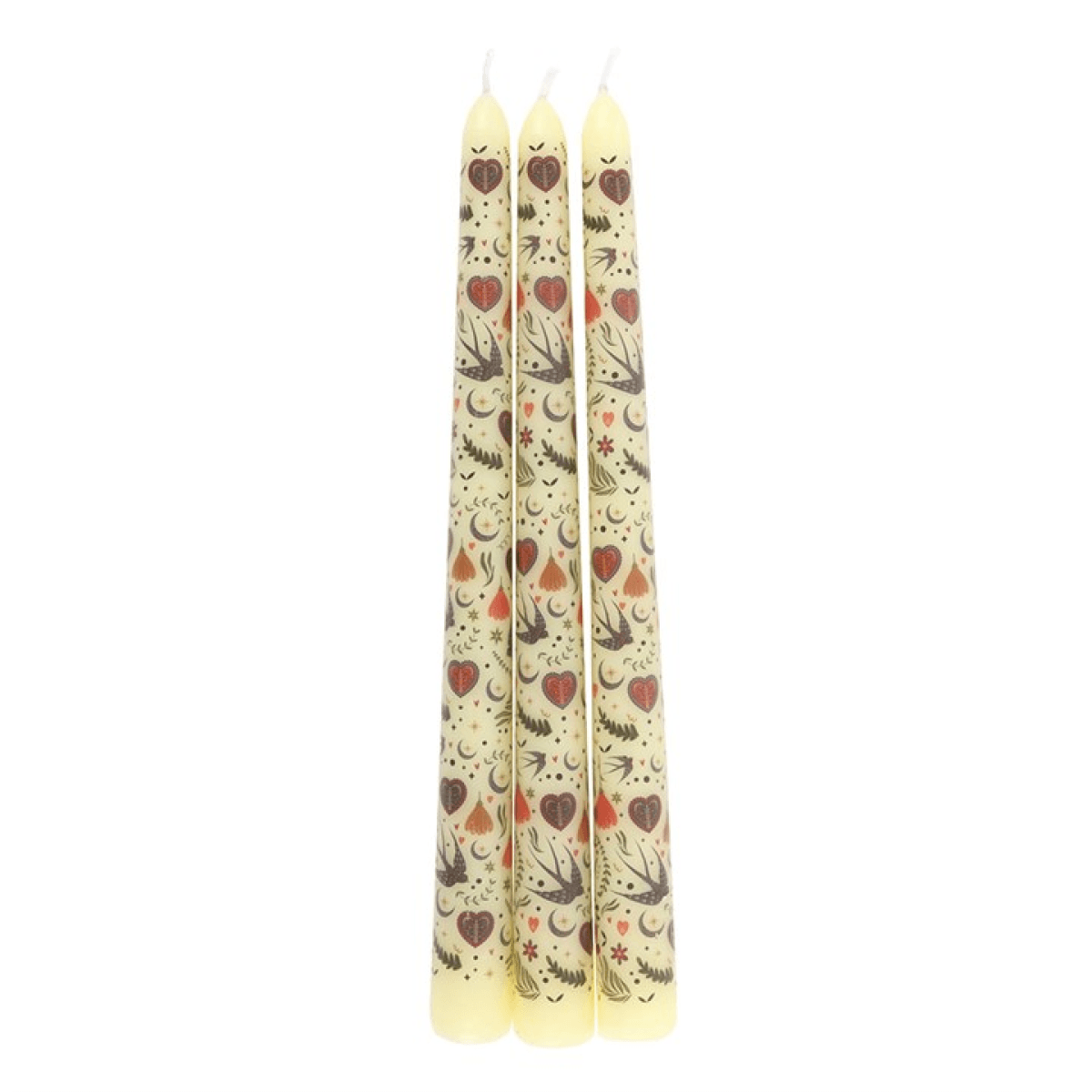 Set of 3 Cream Midnight Bloom Print Taper Candles N/A