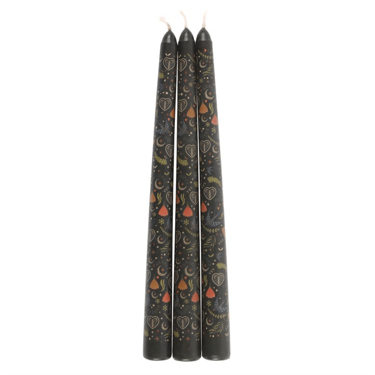 Set of 3 Black Midnight Print Taper Candles N/A