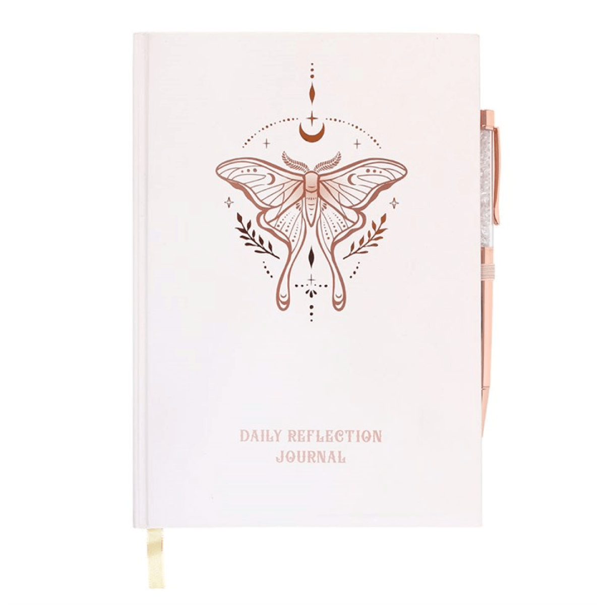 Daily reflection journal with butterfly design and 'Daily Reflection Journal' text on a white background