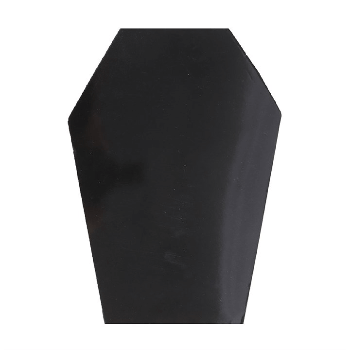 Black coffin-shaped object on a white background