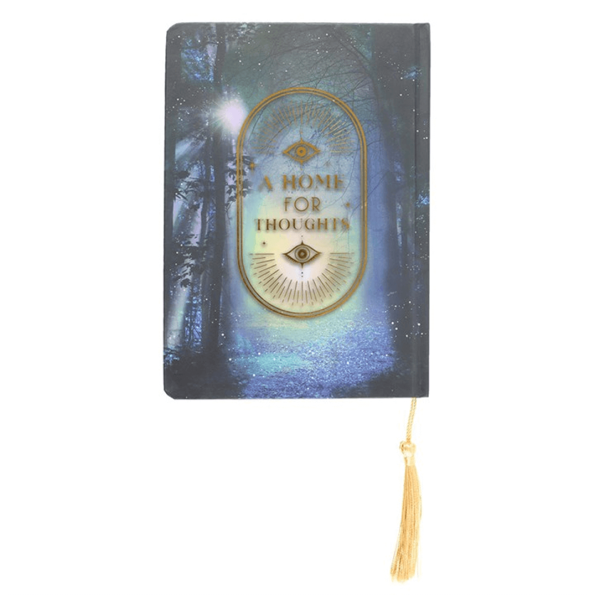 Journal with a mystical design and 'A Home for Thoughts' text on a white background