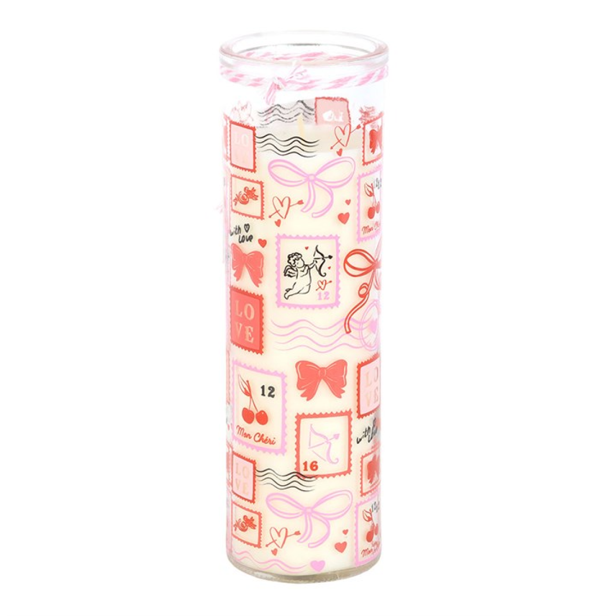 Valentine Postage Stamp Print Sparkling Rose Tube Candle N/A