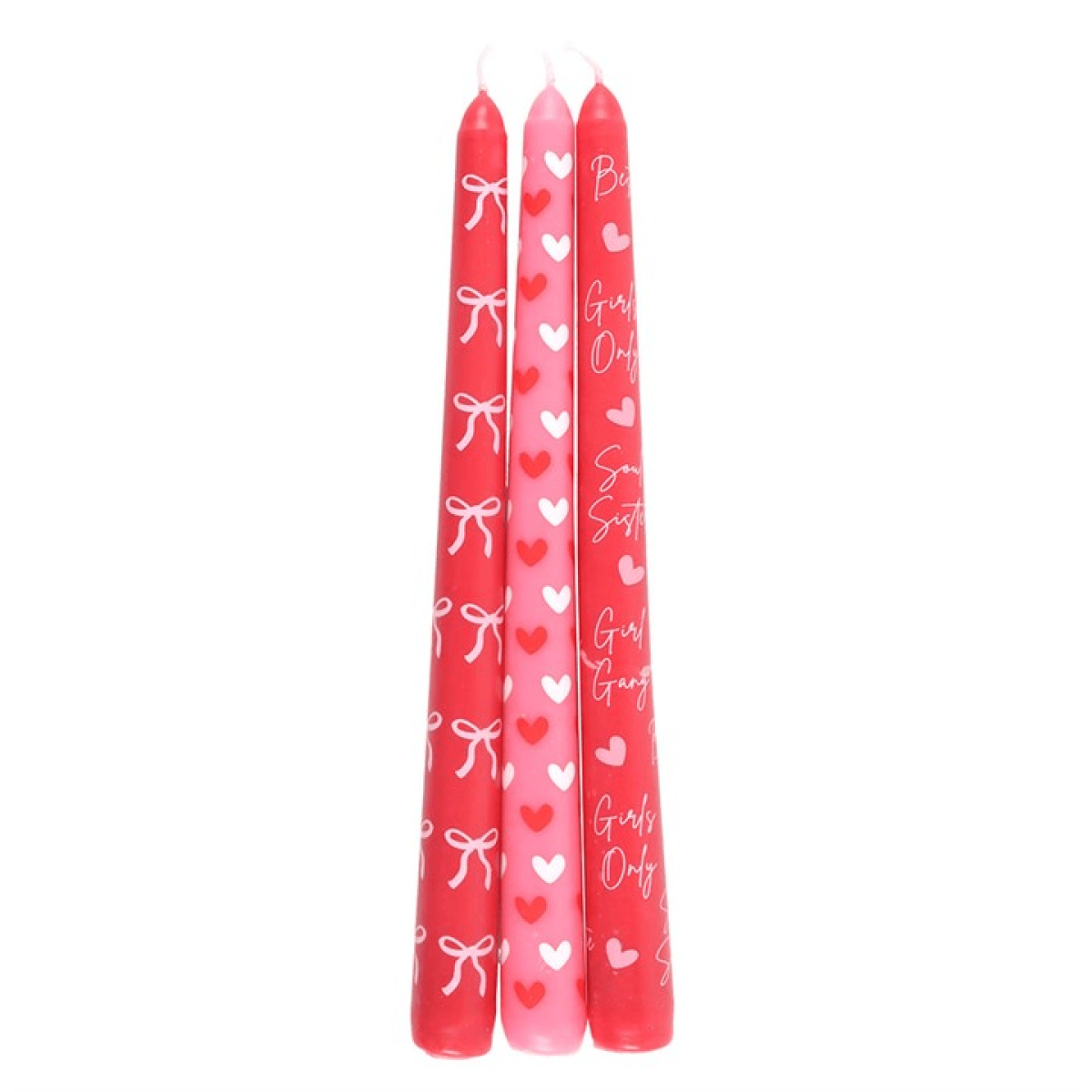 Set of 3 Girl Gang Bow and Heart Taper Candles N/A