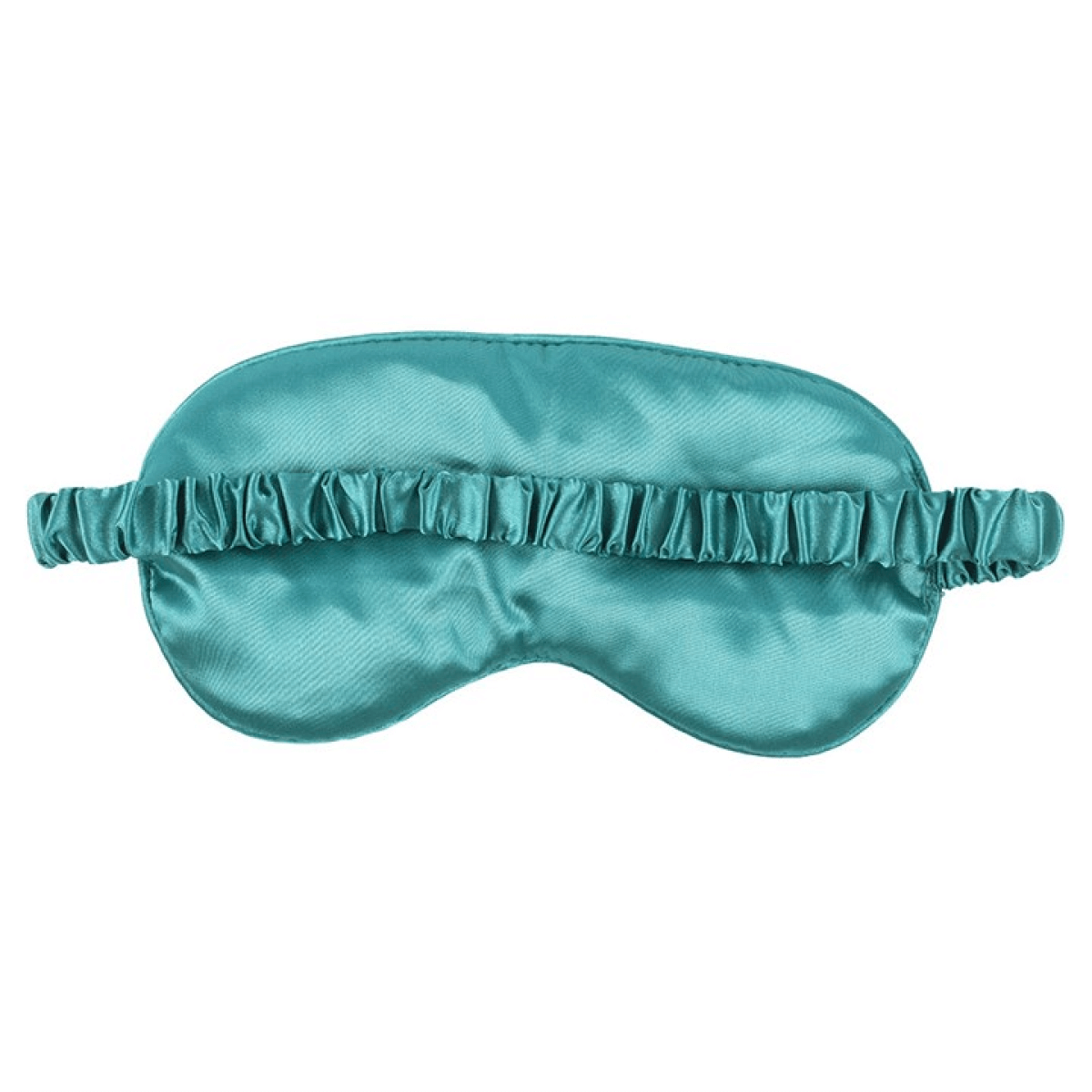Teal satin sleep mask on a white background