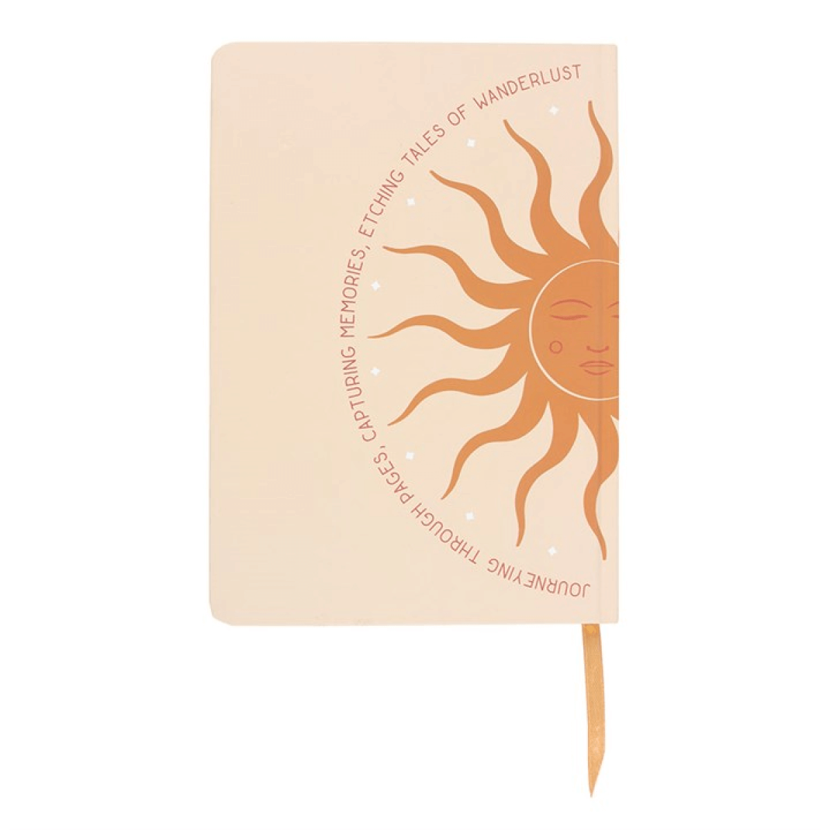 Notebook with sun design and text on a beige background