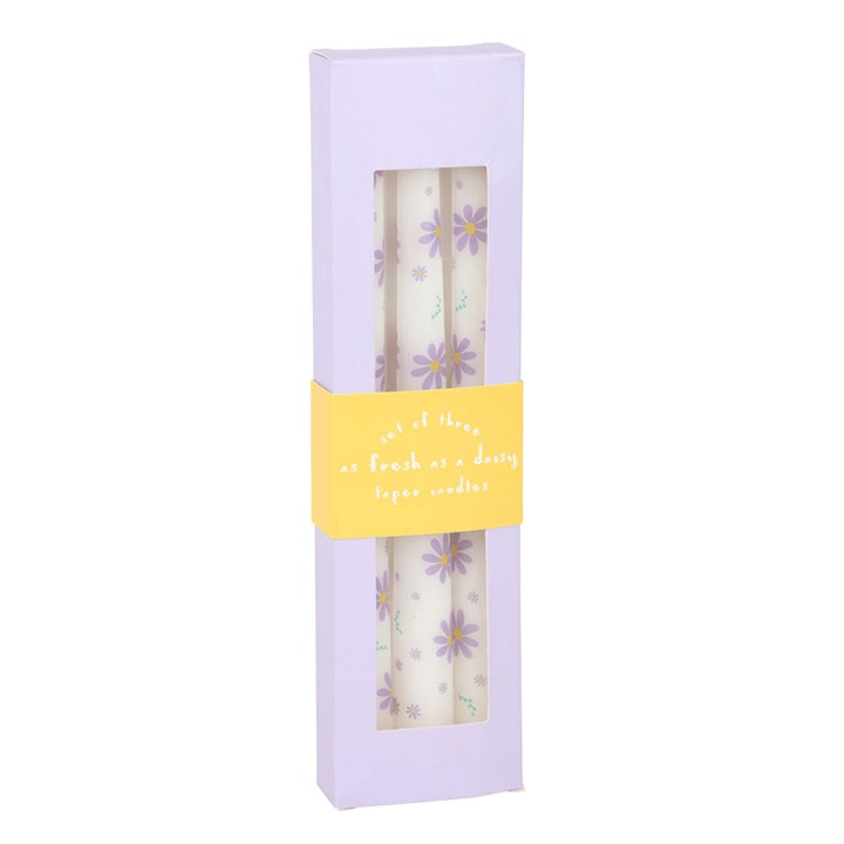 Set of 3 Purple Daisy Taper Candles N/A