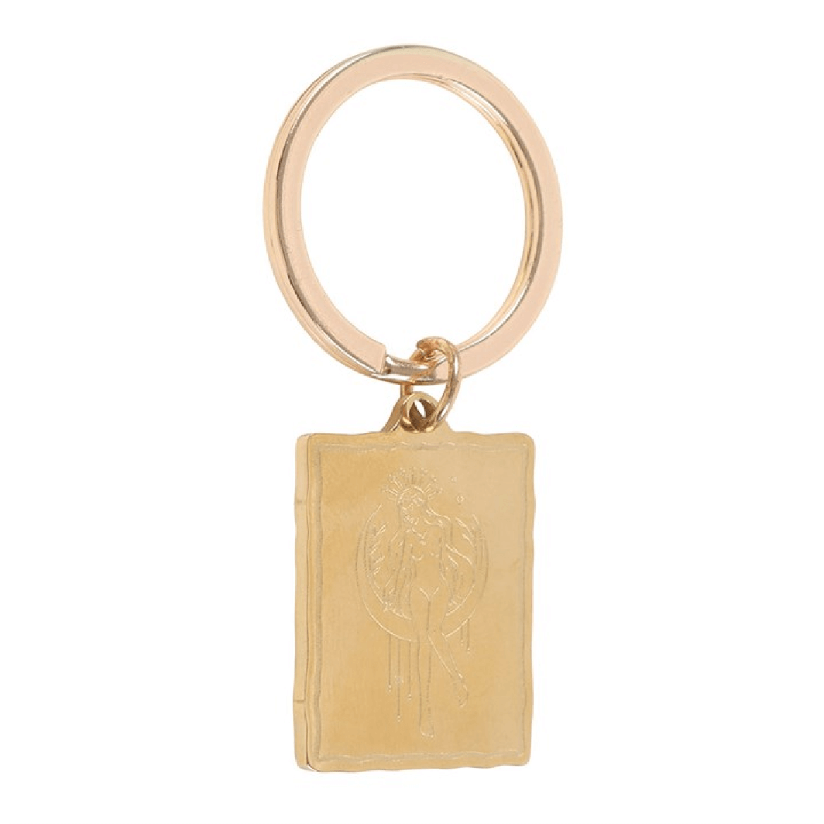 Gold keychain with a book design on a white background