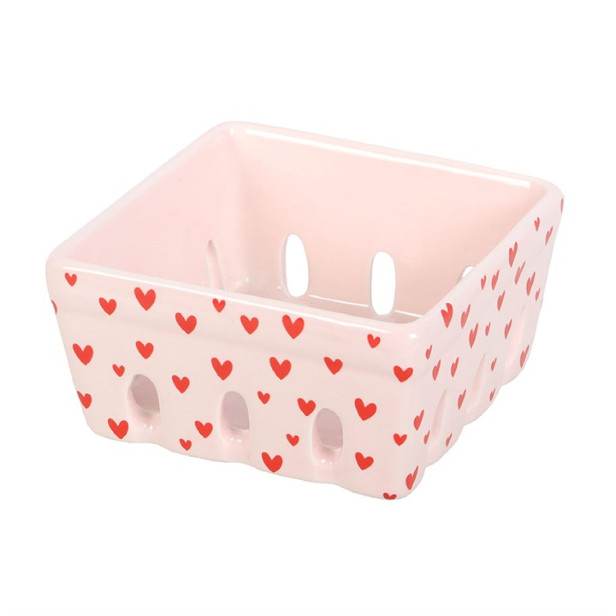 Pink Heart Print Ceramic Berry Basket N/A