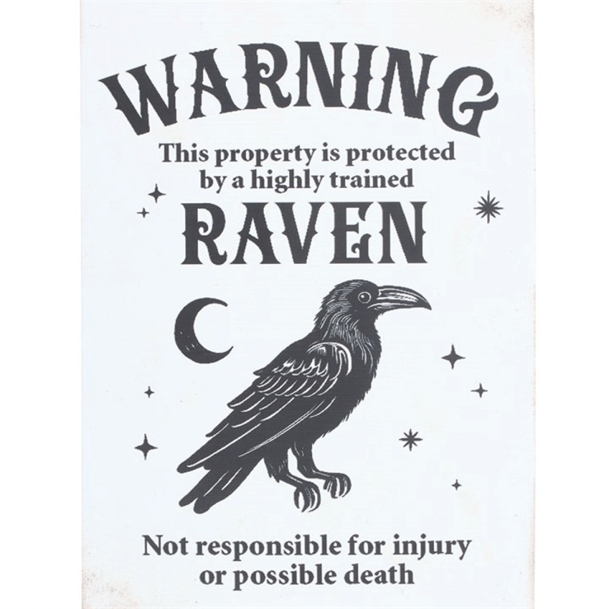 Warning sign with a raven illustration on a white background