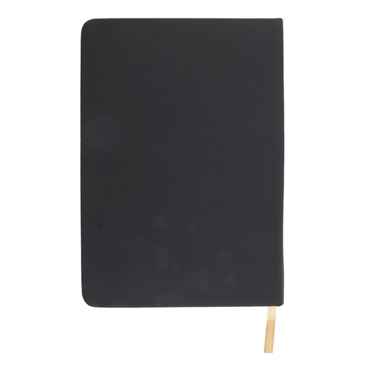 Black notebook with a wooden pen holder on a white background