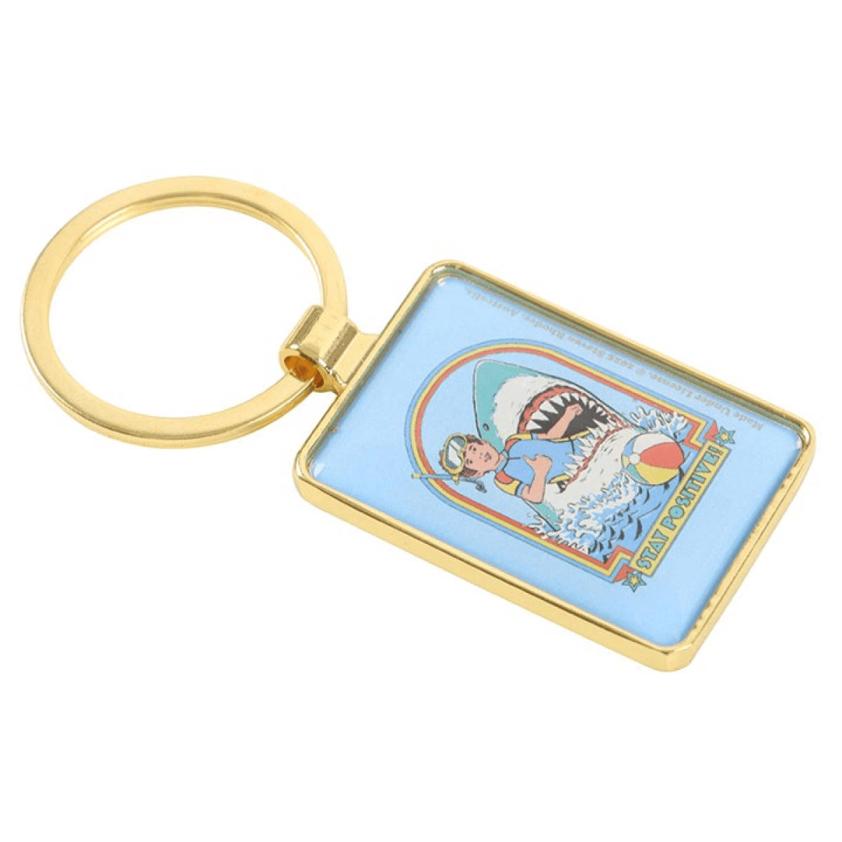 Keychain with a colorful design on a light blue background