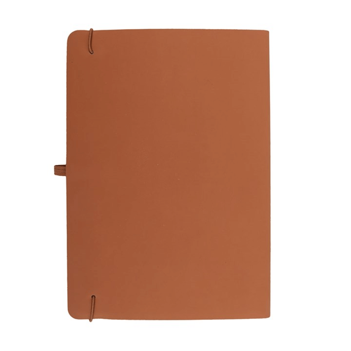 Brown leather notebook with a strap on a white background