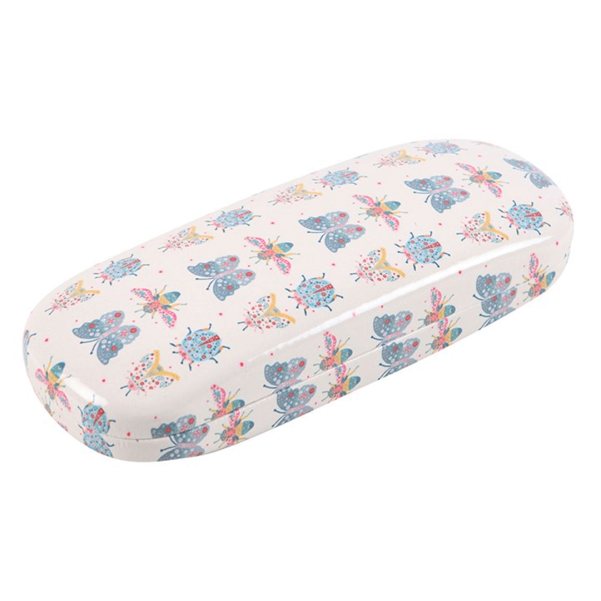 Elongated case with butterfly pattern on a white background