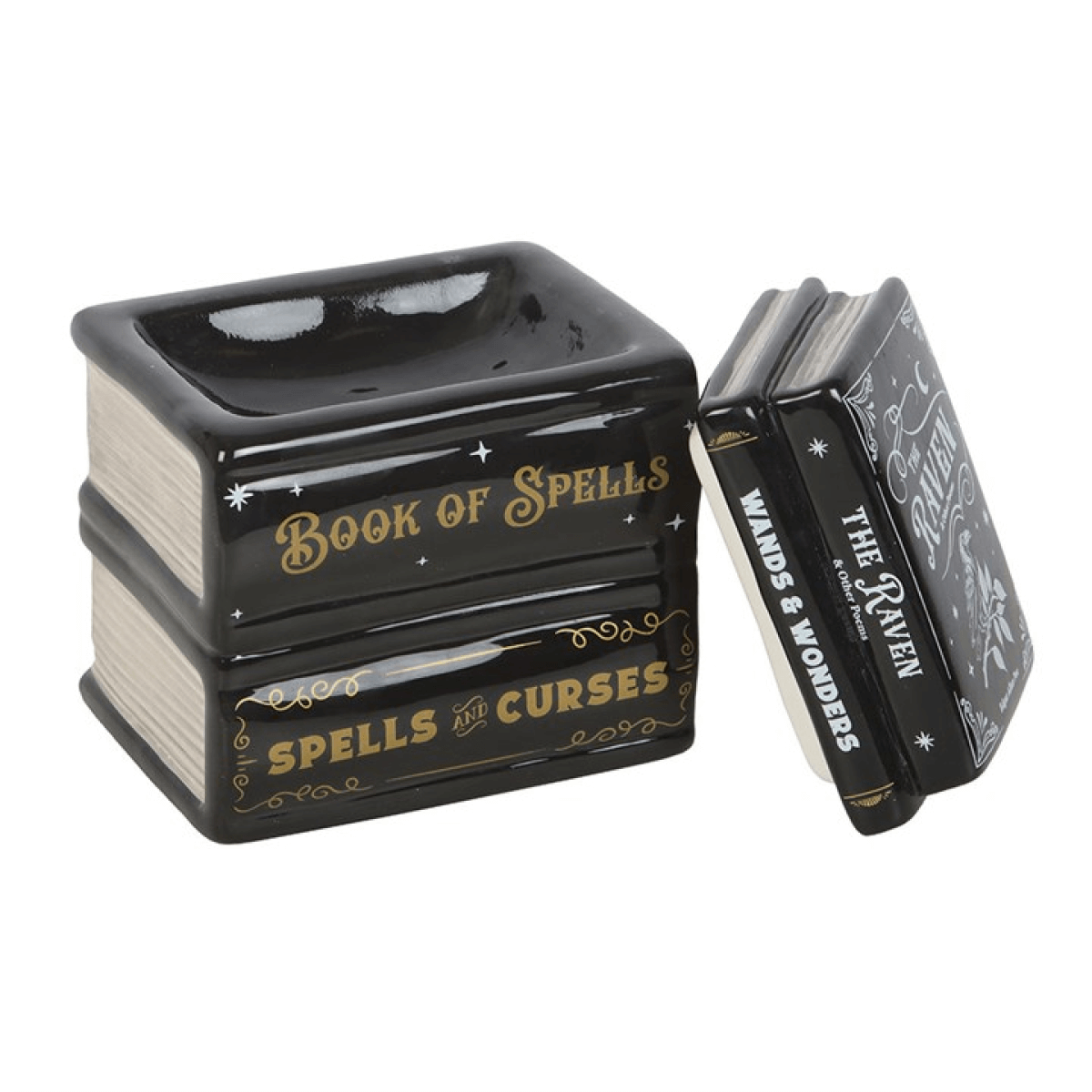 Book of Spells Oil Burner designed like spell books for magical fragrances and gothic décor.