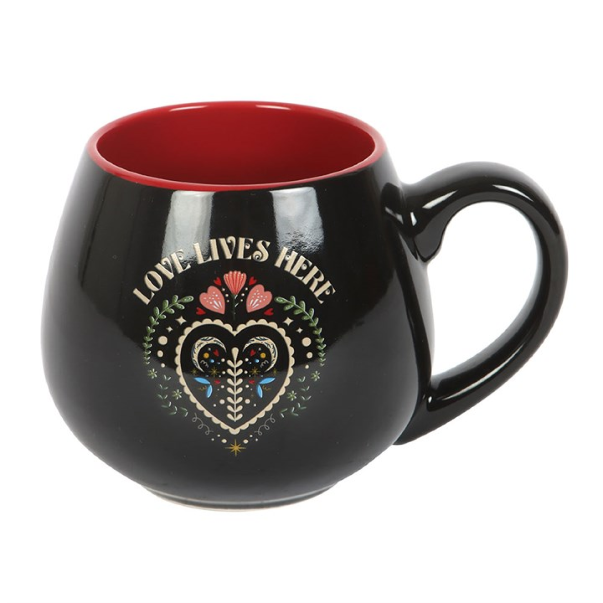 Love Lives Here Folk Heart Rounded Mug N/A