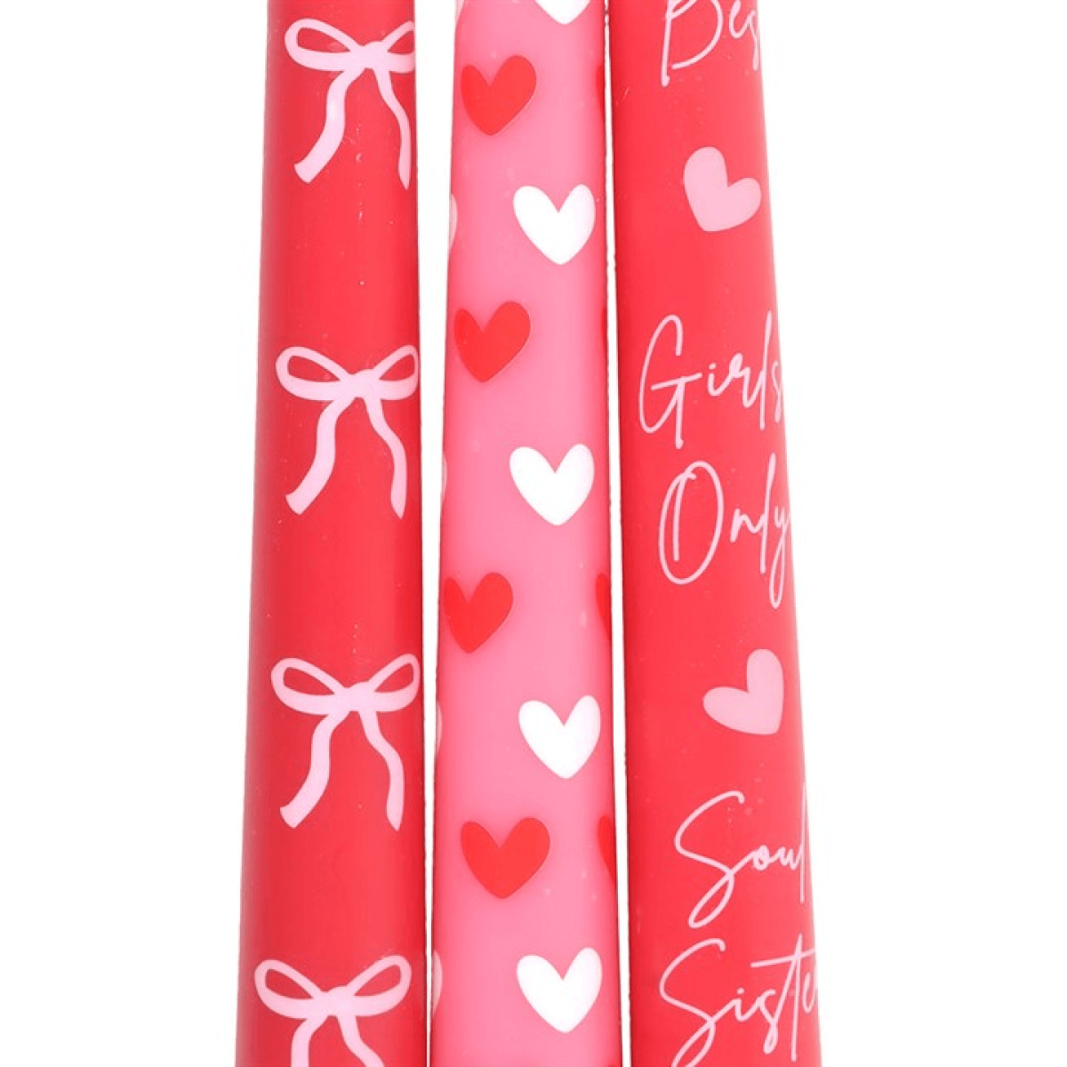 Set of 3 Girl Gang Bow and Heart Taper Candles N/A