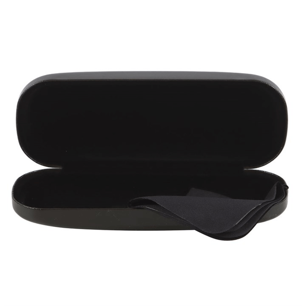Black eyeglass case on a white background